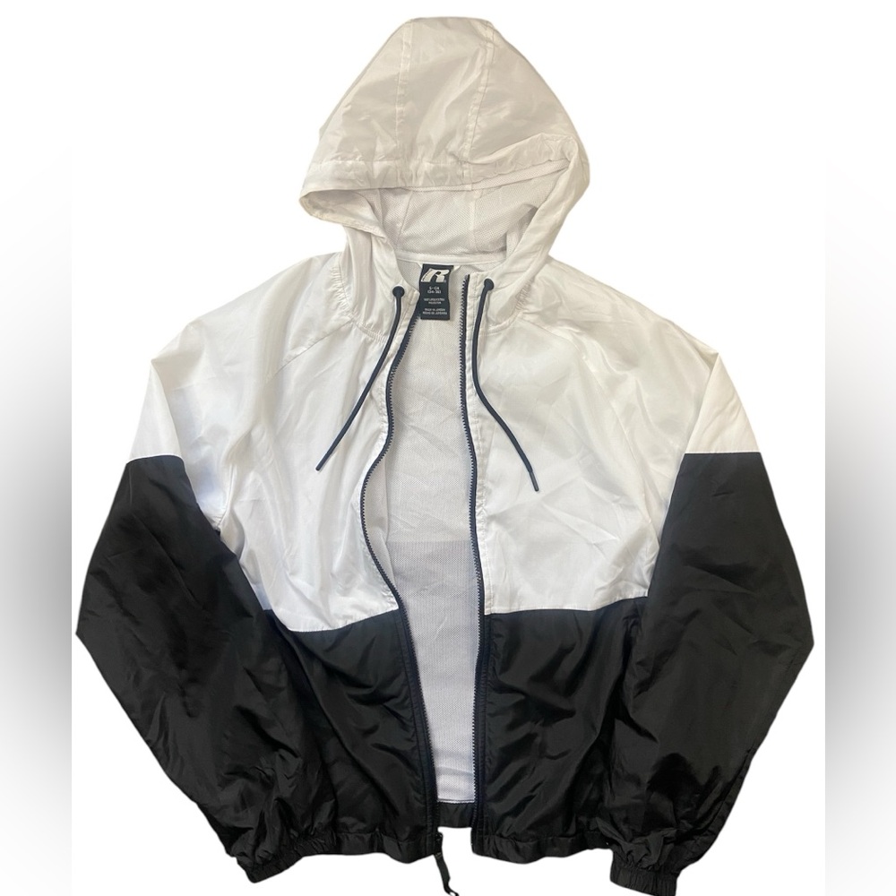 Men's Black and White Hooded Jacket
